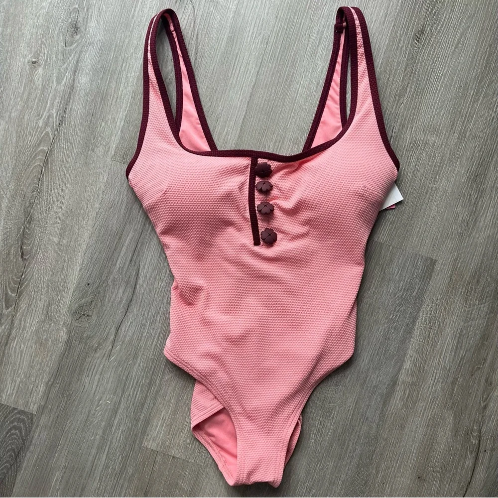 NWT Kate Spade New York Shell Pink Contrast Trim One Piece Swimsuit Bikini M - Picture 8 of 13